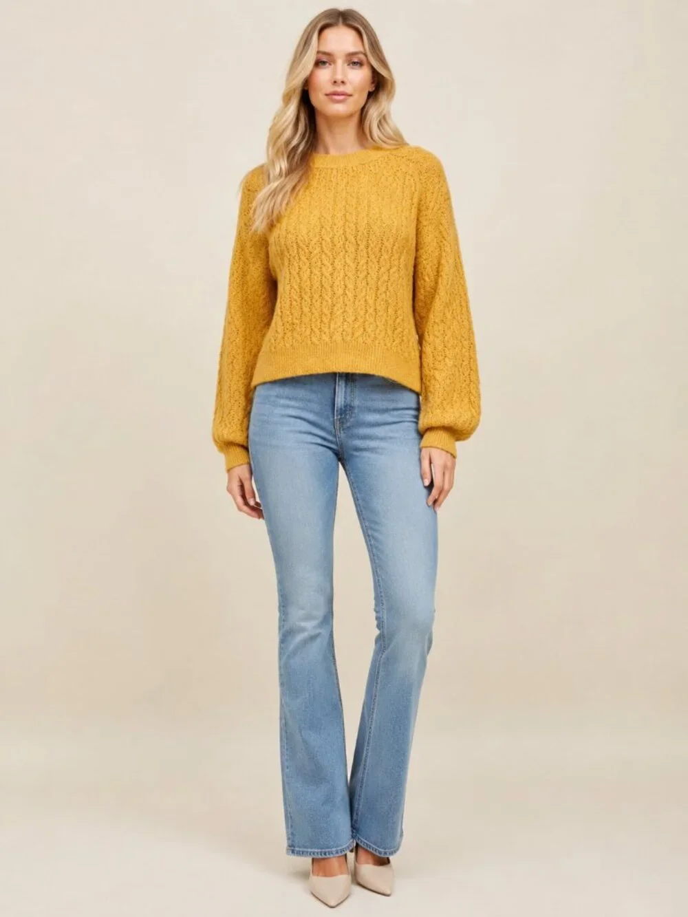 2/$30 Cotton On Cable-Knit Crew Neck Pullover Sweater Marigold Medium #A3276